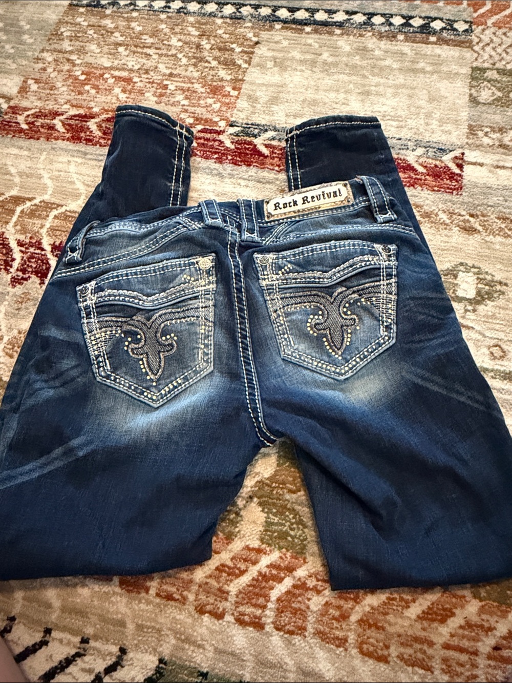 Rock Revival Dark Blue Embellished Pocket Jeans Size 27